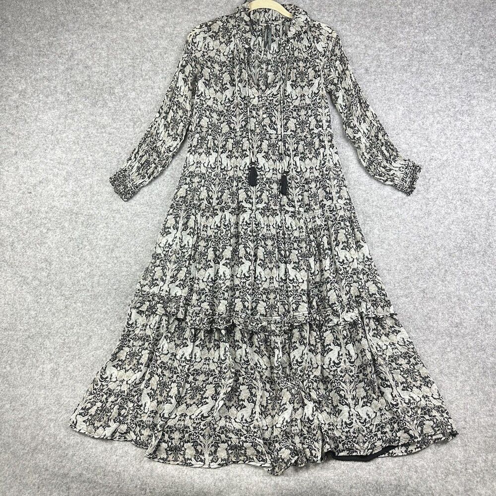 Anthropologie Marais Chiffon Maxi Dress Womens S Bunny Rabbit Boho Lined FLAW*